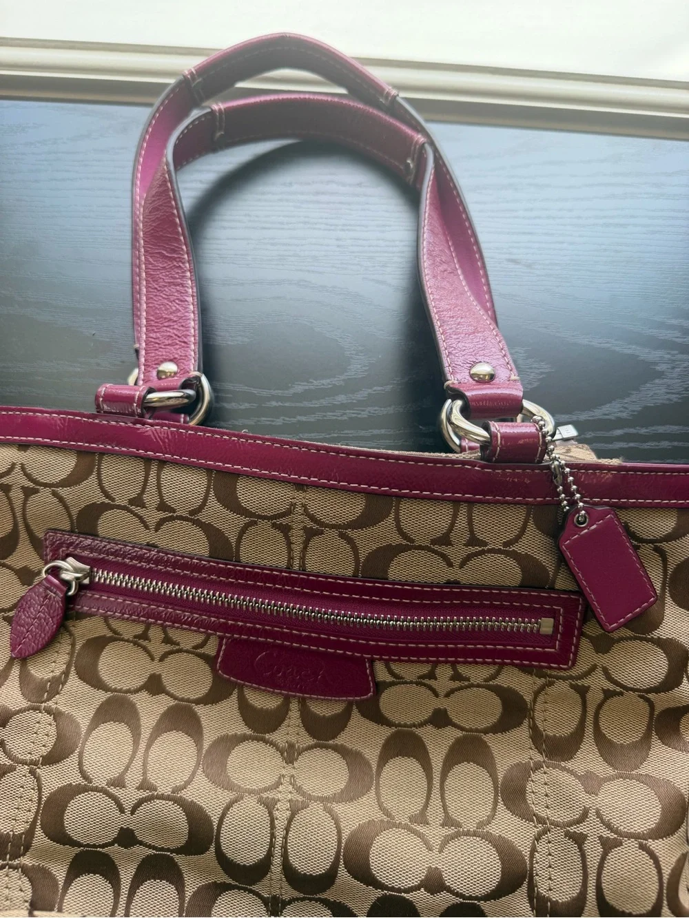 Coach Penelope Signature Canvas Tote with Berry Leather Trim Y2K F14693